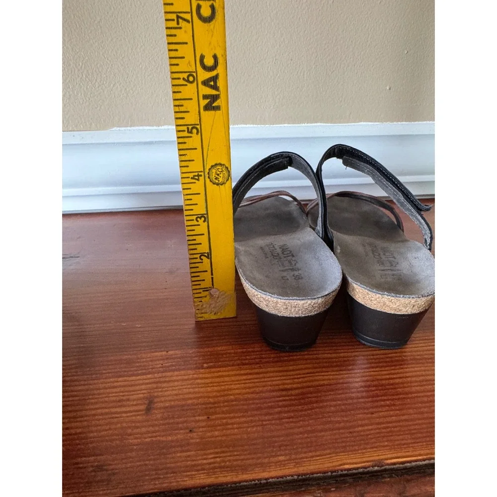 Naot Wedge Sandals Women 38 Brown Black Leather Comfort Cork Footbed Israel